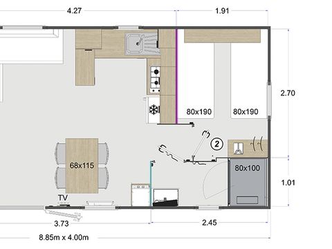 MOBILHOME 4 personnes - Mobil-home Morgane Premium 33m² (2 chambres) + terrasse couverte 4 pers