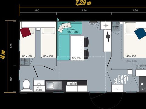 Mobilhome 4 personnes - Caélia Standard 27m² - 2 chambres - Terrasse couverte / Zone piétonne