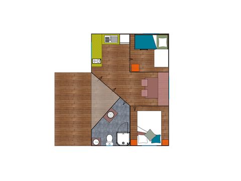 Tente en toile et en bois 4 personnes - Cabane d'Uther Confort 27m² - 2 chambres - Terrasse semi-couverte