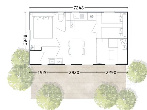 Mobilhome 4 personnes - Yvain Confort 27m² - 2 chambres - Terrasse couverte - TV / Zone piétonne