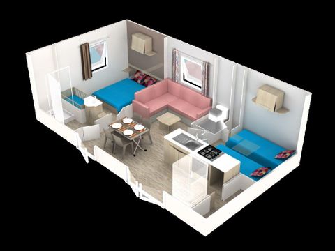 MOBILHOME 6 personnes - Premium Riviera 28m² proximité rivière- 2 chambres + Terrasse avec parasol 