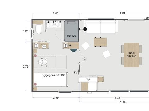 Mobilhome 1/4 personnes - Crecy la Chapelle : - QUEEN - 2 chambres - 2 salles de bain - AVEC CLIMATISEUR - DRAPS ET SERVIETTES INCLUS
