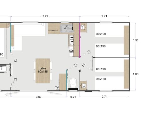 Mobilhome 1/6 personnes - Crecy la Chapelle : - LODGE - 3 chambres - 1 salle de bain - 1TV