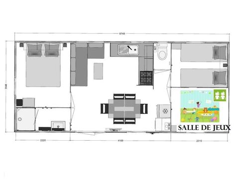 MOBILHOME 4 personnes - PREMIUM - Baby FAMILY - 2 Chambres - TV - avec terrasse, salle de jeux, lave vaisselle