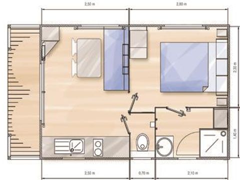 Mobilhome 2 personnes - Mobil-Home - CONFORT - 1 Chambre - TV - Terrasse semi-couverte
