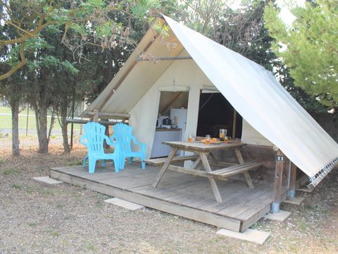 Tente en toile et en bois 5 personnes - ECOLODGE - STANDARD - Sans sanitaires 20 m²