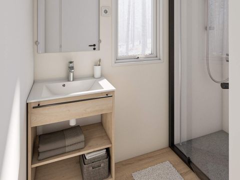 MOBILHOME 2 personnes - PREMIUM 20m² 1 chambre + TV+ Climatisation + Lave-vaisselle + terrasse couverte 10m²