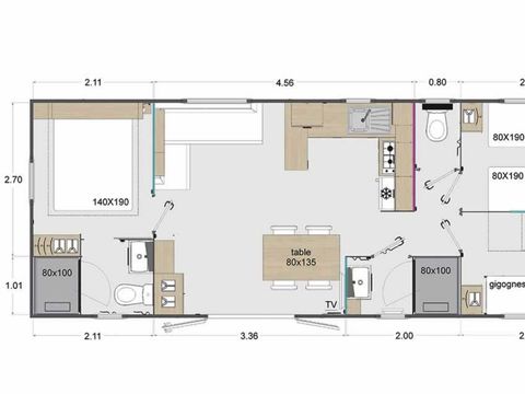 MOBILHOME 6 personnes - Cottage des Familles 3 CH - 2 SDB - 6 PERS 38 m² - TV + CLIM + LV + DRAPS (inclus à la location à la semaine)