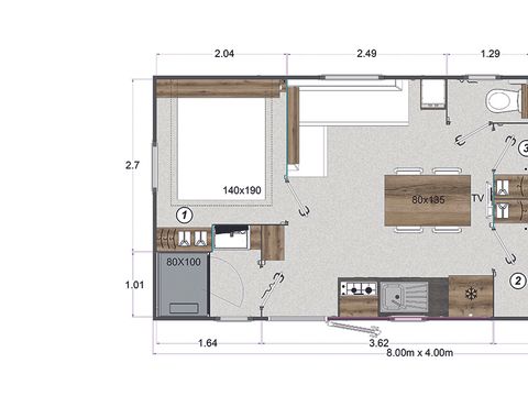 MOBILHOME 6 personnes - Cottage des Pins 3 CH - 6 PERS 29 m² - TV 