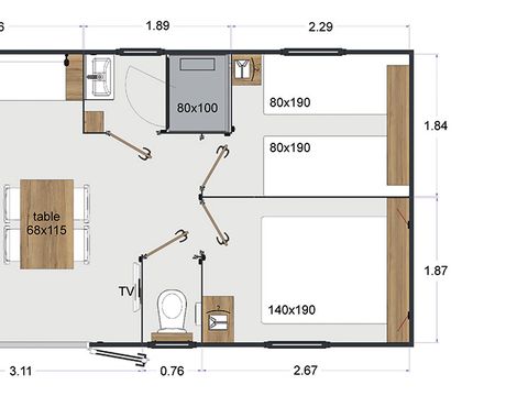 Lodge 4 personnes - SURFEUR - 2 chambres - 24 m² - TV