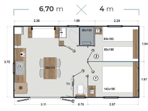 Lodge 4 personnes - SURFEUR - 2 chambres - 24m² - TV - Clim
