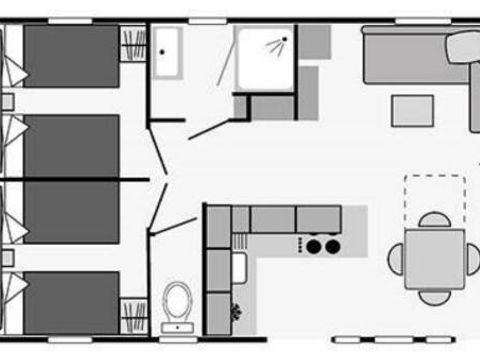 MOBILHOME 6 personnes - Mobil-home | Ultimate | 3 Ch. | 6 Pers. | Terrasse surélevée | 2 SDB | Clim. | TV
