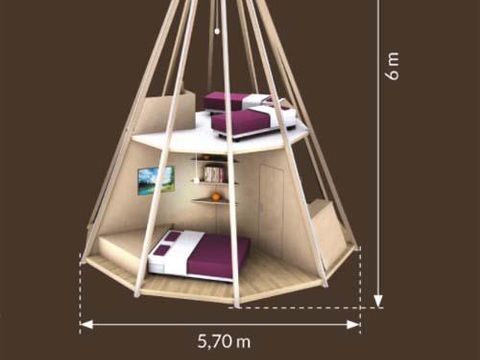 Hébergement 4 personnes - Tipi 4 pers. - 2 chambres - avec WC et SDB-NUITEE