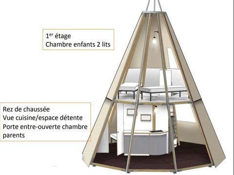 Hébergement 4 personnes - Tipi 4 pers. - 2 chambres - avec WC et SDB-NUITEE