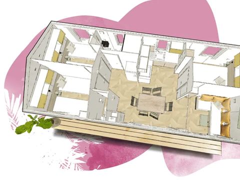Mobilhome 14 personnes - 5 chambres (+ 1 convertible) - Terrasse couverte