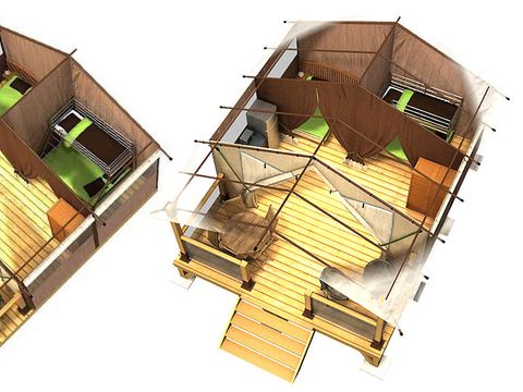 TENTE TOILE ET BOIS 5 personnes - Sans sanitaires