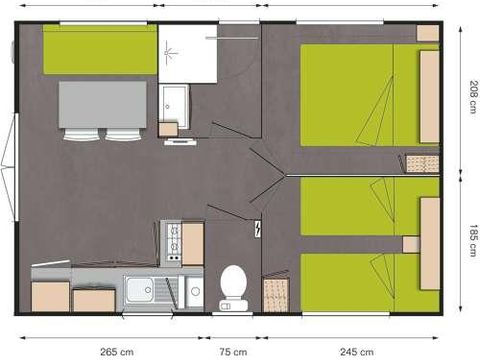 MOBILHOME 4 personnes - Standard 25m² (2 chambres) terrasse couverte + TV