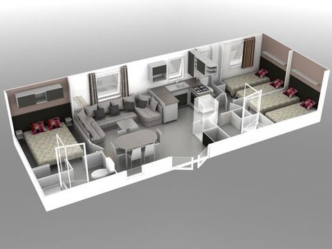 MOBILHOME 6 personnes - Premium 40 m² (3 chambres, 2 salles de bain) avec terrasse couverte + TV