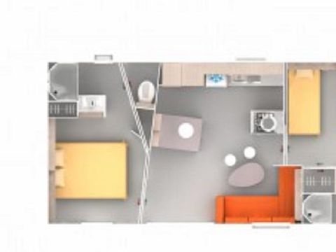MOBILHOME 4 personnes - Premium 40 m² (2 chambres, 2 salles de bain) avec terrasse couverte + TV + LV