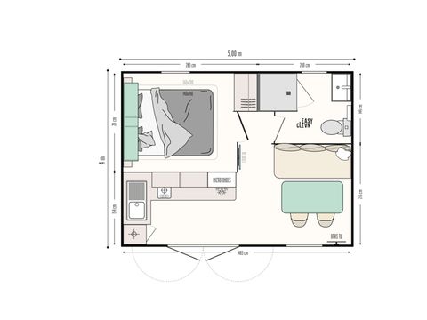 MOBILHOME 2 personnes - 1Ch Premium - TV + LV