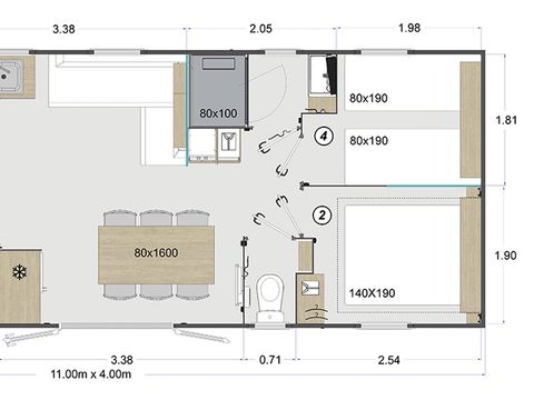 MOBILHOME 8 personnes - 4Ch Premium - 2SDB + TV + LV