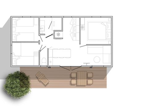 MOBILHOME 6 personnes - Premium 32m² 3 chambres + Terrasse + TV + lave vaisselle