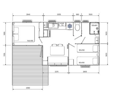MOBILHOME 6 personnes - Comfort | 2 Ch. | 4/6 Pers. | Terrasse simple | Clim.