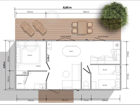 MOBILHOME 4 personnes - Mobil-home Côté Jardin - 2 chambres + terrasse + TV + SPA