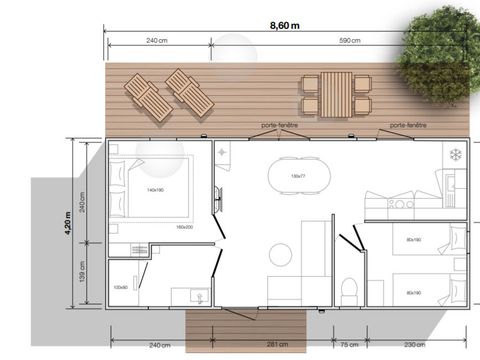 MOBILHOME 4 personnes - Mobil-home Côté Jardin - 2 chambres + terrasse + TV + SPA