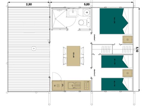 Tente en toile et en bois 4 personnes - Tente Lodge - 2 chambres + terrasse - avec sanitaires
