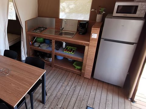 TENTE TOILE ET BOIS 4 personnes - Tente Lodge - 2 chambres + terrasse - avec sanitaires