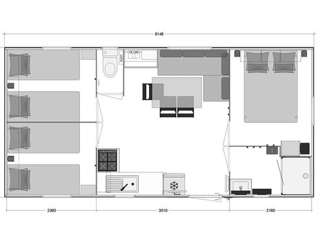 Mobilhome 6/8 personnes - GRAND - CONFORT - 3 chambres - 31 m² terrasse couverte - Lave-vaisselle