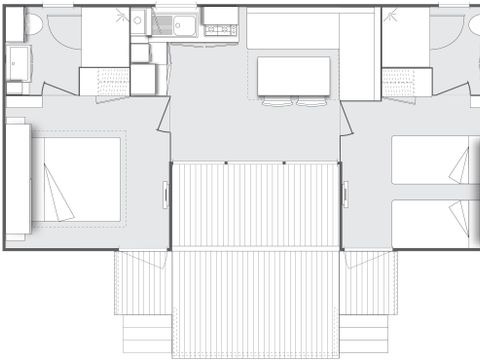 Mobilhome 4/6 personnes - CONFORT - 2 chambres - 2 salles de bain 28 m² Terrasse Couverte
