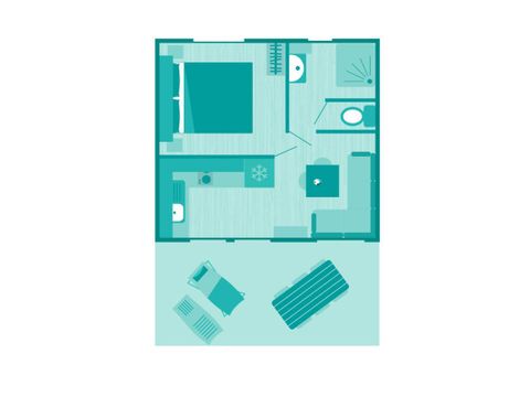 MOBILHOME 3 personnes - Mobil-home | Comfort | 1 Ch. | 2/3 Pers. | Terrasse surélevée | Clim. | TV