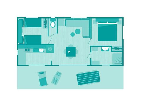 MOBILHOME 6 personnes - Comfort XL | 2 Ch. | 4/6 Pers. | Terrasse surélevée | Clim. | TV