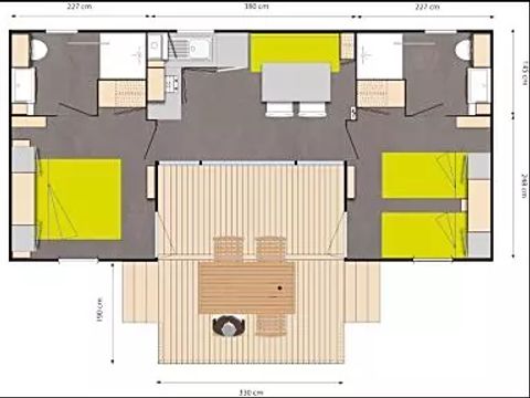 MOBILHOME 5 personnes - Bleu Lagon Duo Moderne 3 Pièces