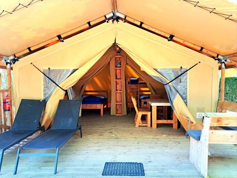 Tente en toile et en bois 5 personnes - Eco Lodge | 2 Ch. | 4/5 Pers. | Terrasse simple