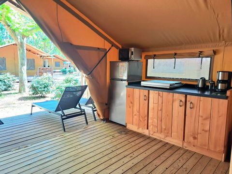Tente en toile et en bois 5 personnes - Eco Lodge | 2 Ch. | 4/5 Pers. | Terrasse simple