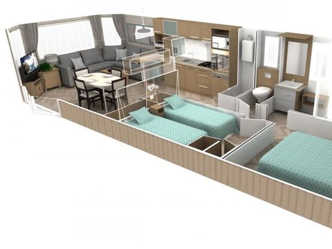 MOBILHOME 4 personnes - Mobil-home Luxe 40m² (4p-2ch), Clim, Tv, Lv, lit 160,volets roulants, plancha, Nespresso
