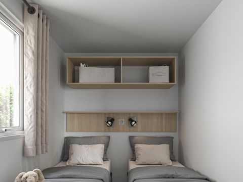 MOBILHOME 4 personnes - Mobil-home PREMIUM 4p (33m²) , 2 chbres, clim, TV, Lave-vaisselle, terrasse, lit Queen Size