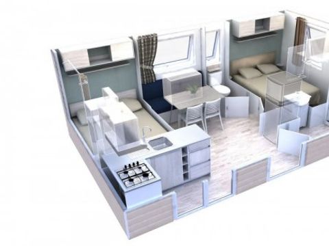 Mobilhome 4 personnes - Evolution 45m² - 24m²+21m² de terrasse - 2 chambres