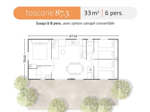 MOBILHOME 6 personnes - Mobil-home | Premium | 3 Ch. | 6 Pers. | Terrasse Lounge | Clim. | TV