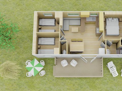 MOBILHOME 8 personnes - Classic | 3 Ch. | 6/8 Pers. | Terrasse surélevée non couverte