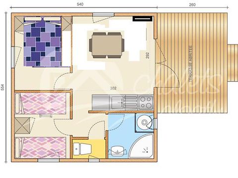 CHALET 5 personnes - Chalet CONFORT Monia 27 m² (2 chambres) + terrasse couverte de 10m² + clim réversible 4/5 pers