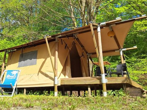 Tente en toile et en bois 2 personnes - Woodlodge Nature - 2 lits simple ou 1 lit double - Face à l'étang 2 pers