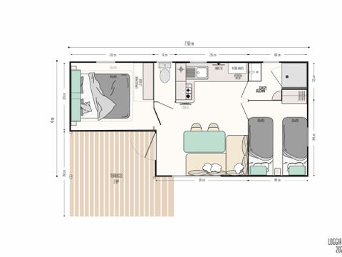 MOBILHOME 4 personnes - NEW// Mobil-Home Loggia Confort 32m² - 4 personnes + Terrasse intégrée  couverte + TV+ lit160