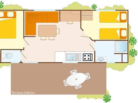Mobilhome 6 personnes - Comfort XL | 2 Ch. | 4/6 Pers. | Terrasse surélevée | Clim.