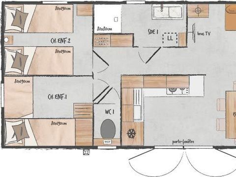 MOBILHOME 6 personnes - SELENIA PREMIUM - 6 Pers - 3 chambres - 2 salles de bains - Draps et serviettes inclus