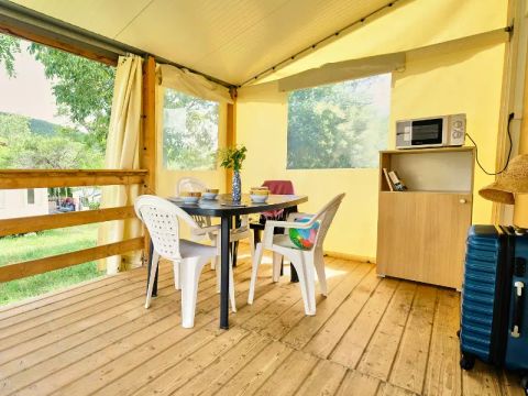 Tente en toile et en bois 4 personnes - Bungalow Toilé 3 Pièces 4 adultes (+ 1 enfant -9 ans) Sans Sanitaire