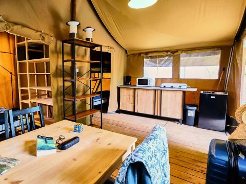 Tente en toile et en bois 5 personnes - Lodge Cosy 3 Pièces 5 Personnes Sans Sanitaire